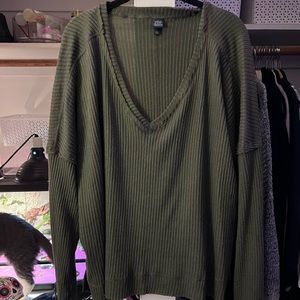Olive Green V-Neck Sweater